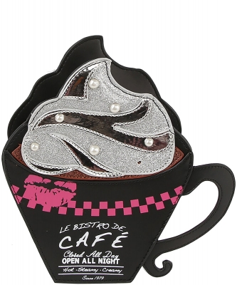 Brewed Awakening Embellished Coffee Cup Crossbody Bag LDH004 BLACK